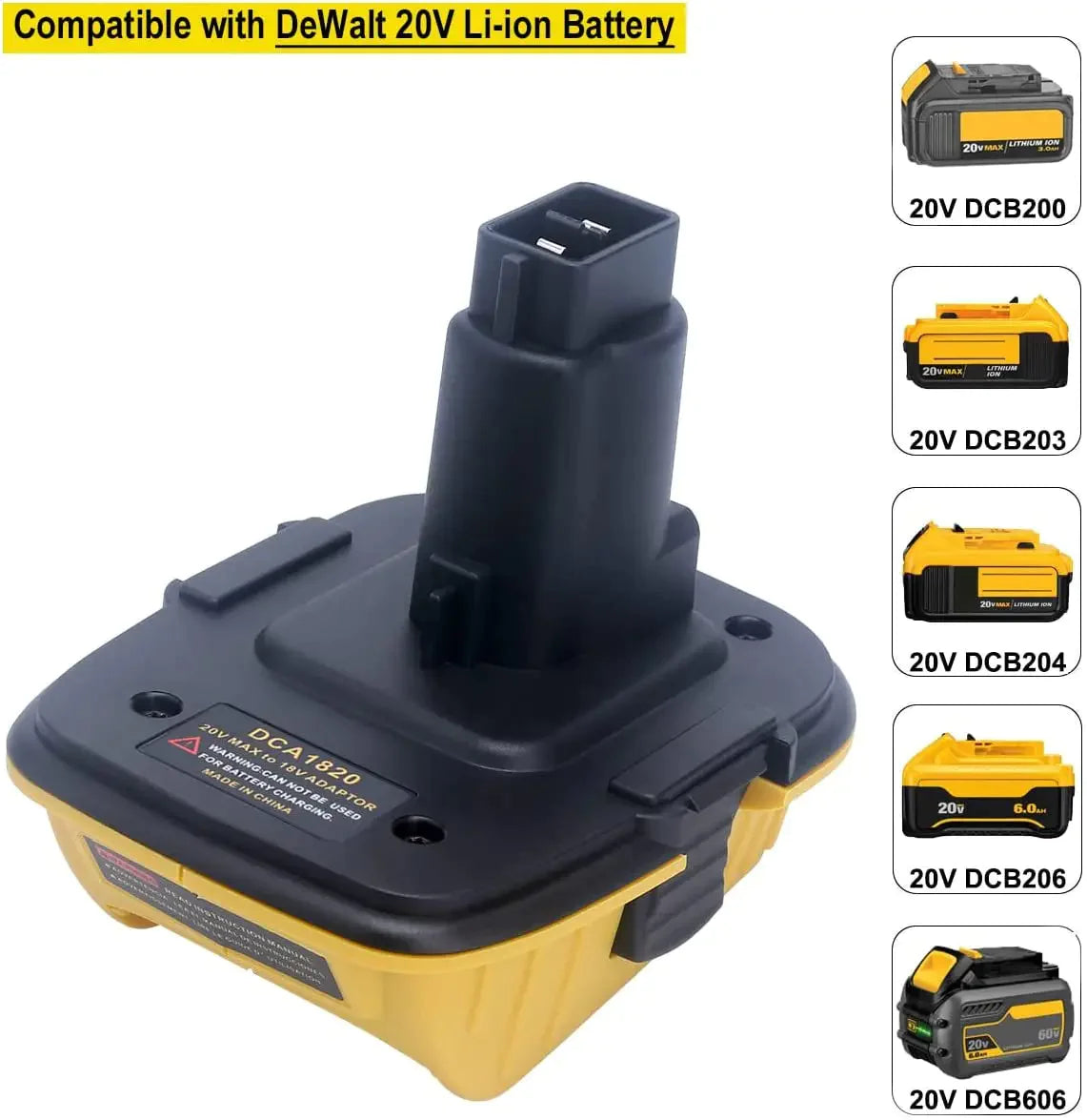 2X 18V 至 20V MAX DCA1820 适配器转换器，适用于 DEWALT 20 伏锂离子电池