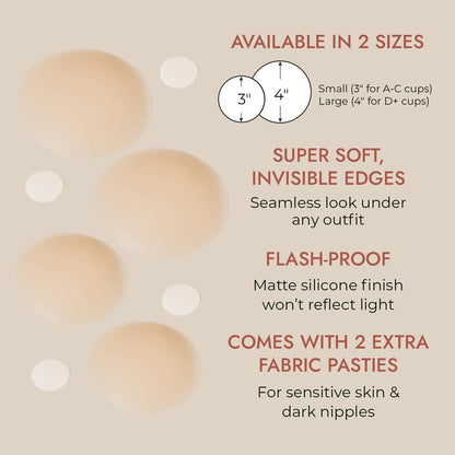 Nipple Cover - Available in 6 Skin Tone, Adhesive Silicone Reusable Nipple Pasties Nipple Covers Stickers Crème Small (Fits A - C Cups) Pack of 2