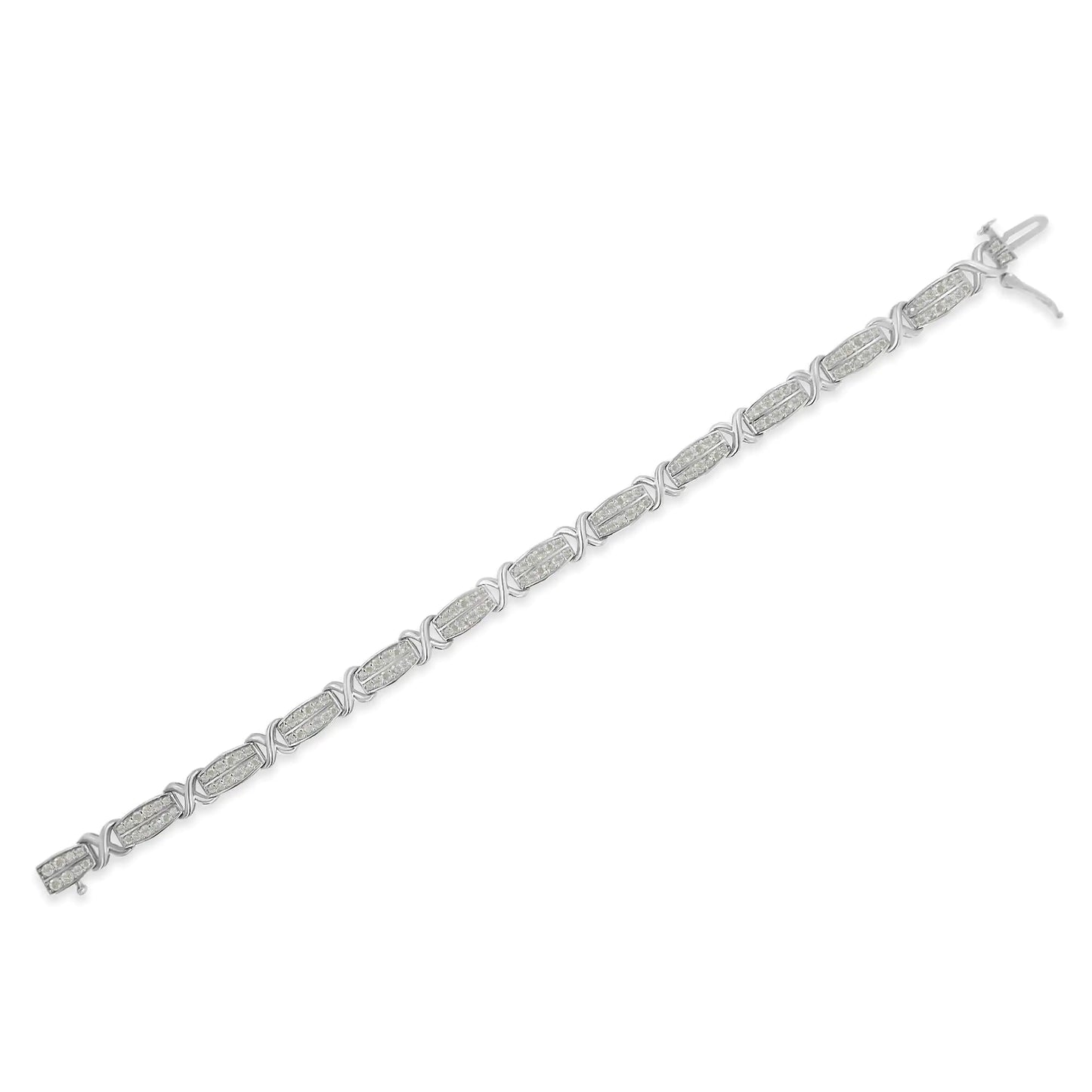 .925 Sterling Silver 2.0 cttw Diamond 2 Row X-Link Bracelet (I-J Color, I3 Clarity) -7"