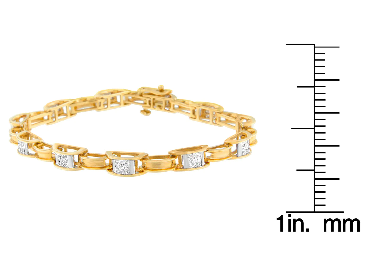 Pulsera de eslabones de cadena de diamantes de talla princesa en oro amarillo de 14 quilates (1,00 cts, color HI, claridad SI1-SI2)