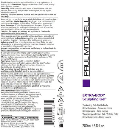 Paul Mitchell Extra-Body Sculpting Gel, tihendab + tugevdab keha, õhukestele juustele, 6,8 fl. oz.