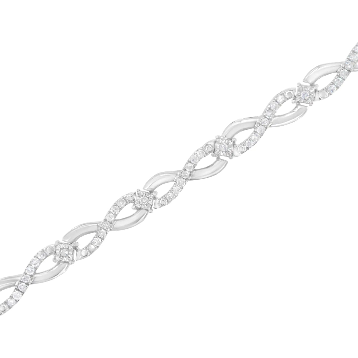 Pulsera de eslabones infinitos con diamantes engastados en garras de 1,0 ct en plata de ley 925 (color IJ, claridad I2-I3) - 7,25"