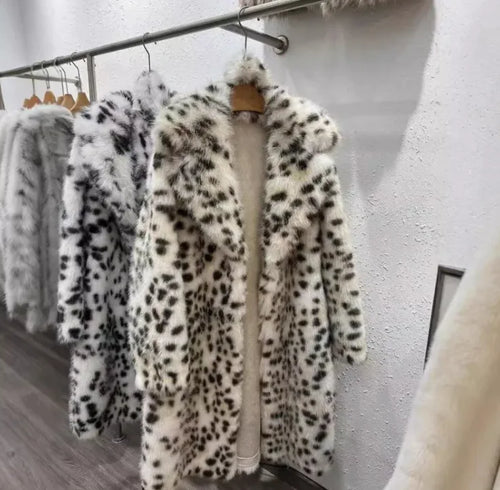 Elegant Long-Cut Faux Fox Fur Coat