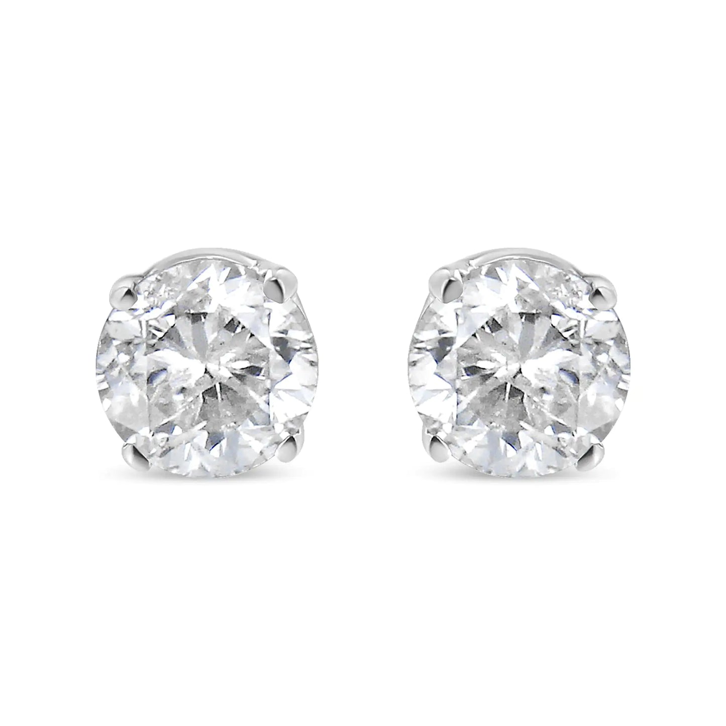 10K White Gold 3/4 Cttw Round Brilliant-Cut Near Colorless Diamond Classic 4-Prong Stud Earrings (H-I Color, I2-I3 Clarity)