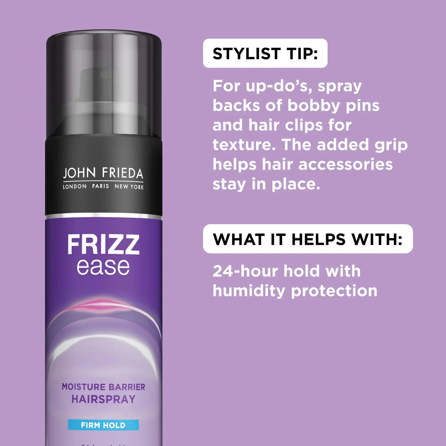 John Frieda Anti Frizz, Frizz Ease Firm Hold juukselakk, niiskusevastane juuksesprei, 24-tunniseks hoidmiseks, 12 untsi, pakis 2 12 untsi (2 tk)