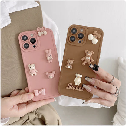 3D Bear & Rabbit Angel Eyes Phone Case for iPhone 13/12 Pro Max