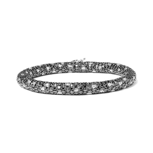 Pulsera de tenis estilo piel de serpiente en oro blanco de 18 quilates con 20,0 quilates de diamantes engastados en pavé blanco y negro (color negro y GH, claridad SI1-SI2) - Talla 7"