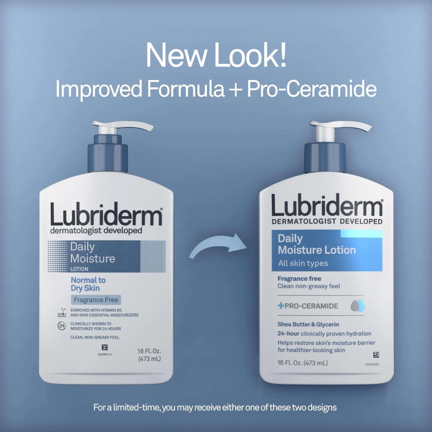 Lubriderm 无香型日常保湿乳液 + Pro-Ceramide、乳木果油和甘油，面部、手部和身体乳液，适合敏感肌肤，保湿乳液，让肌肤看起来更健康，16 液量盎司