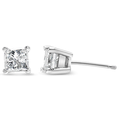 14K White Gold 1/3 Cttw Princess-Cut Square Near Colorless Diamond Classic 4-Prong Solitaire Stud Earrings (J-K Color, I1-I2 Clarity)