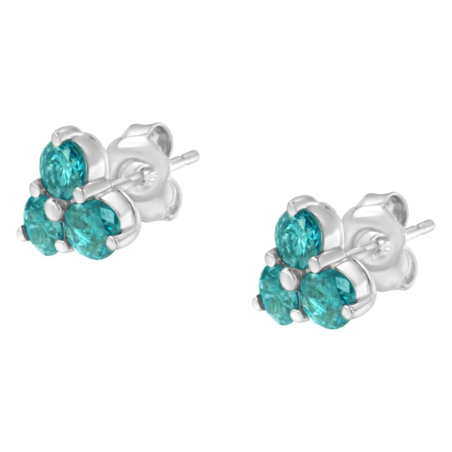 Aretes tipo botón con trío de diamantes azules tratados en oro blanco de 14 kt (1 1/3 ct, azules)