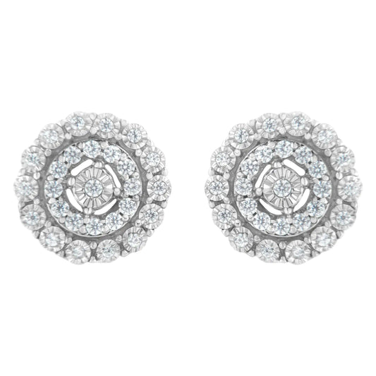 Aretes de oro blanco de 10 quilates con diamantes de talla brillante de 1/2 ct y doble halo (claridad IJ, color I2-I3)