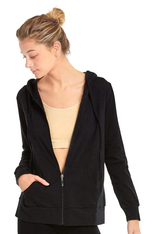 Chaqueta con capucha y cremallera de algodón fino para mujer Sofra, talla grande, color negro