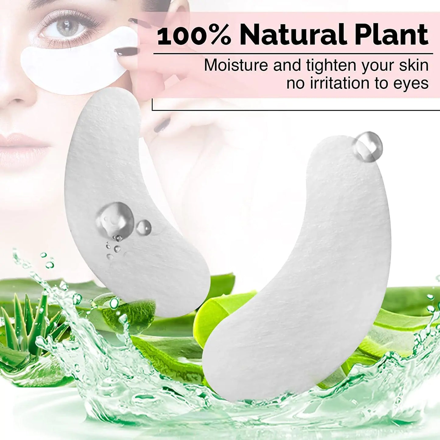 100 pares de parches de hidrogel natural GreenLife para ojos - Parches de colágeno y aloe vera para la zona de los ojos - Kit de extensión de pestañas