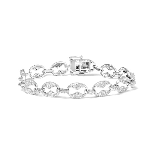 14K White Gold 1 1/2 Cttw Round Diamond Set Link Bracelet (I-J Color, I1-I2 Clarity) - 7"