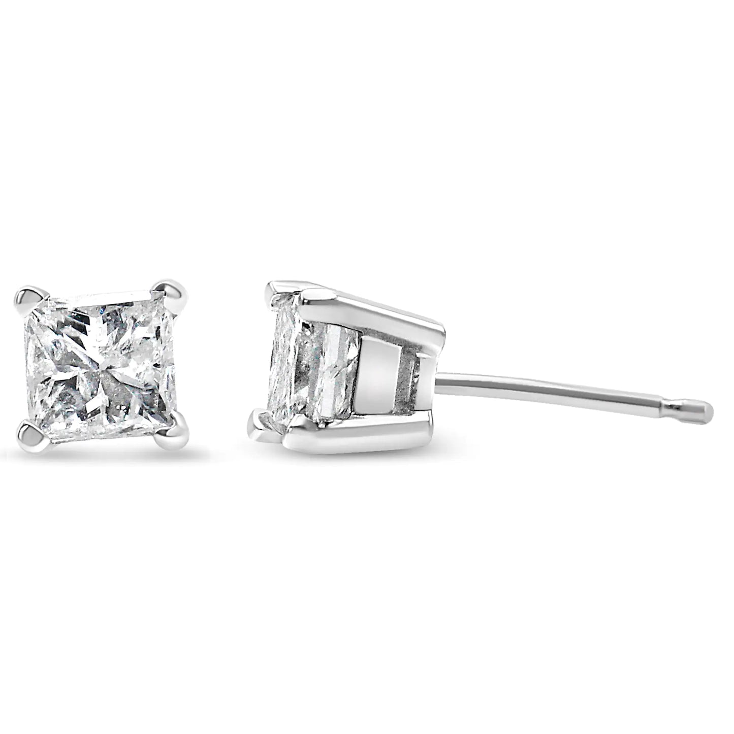 14K hvitt gull 1/3 Cttw Princess-Cut Square Near Colorless Diamond Classic 4-pinners Solitaire øredobber (JK Color, I1-I2 Clarity)