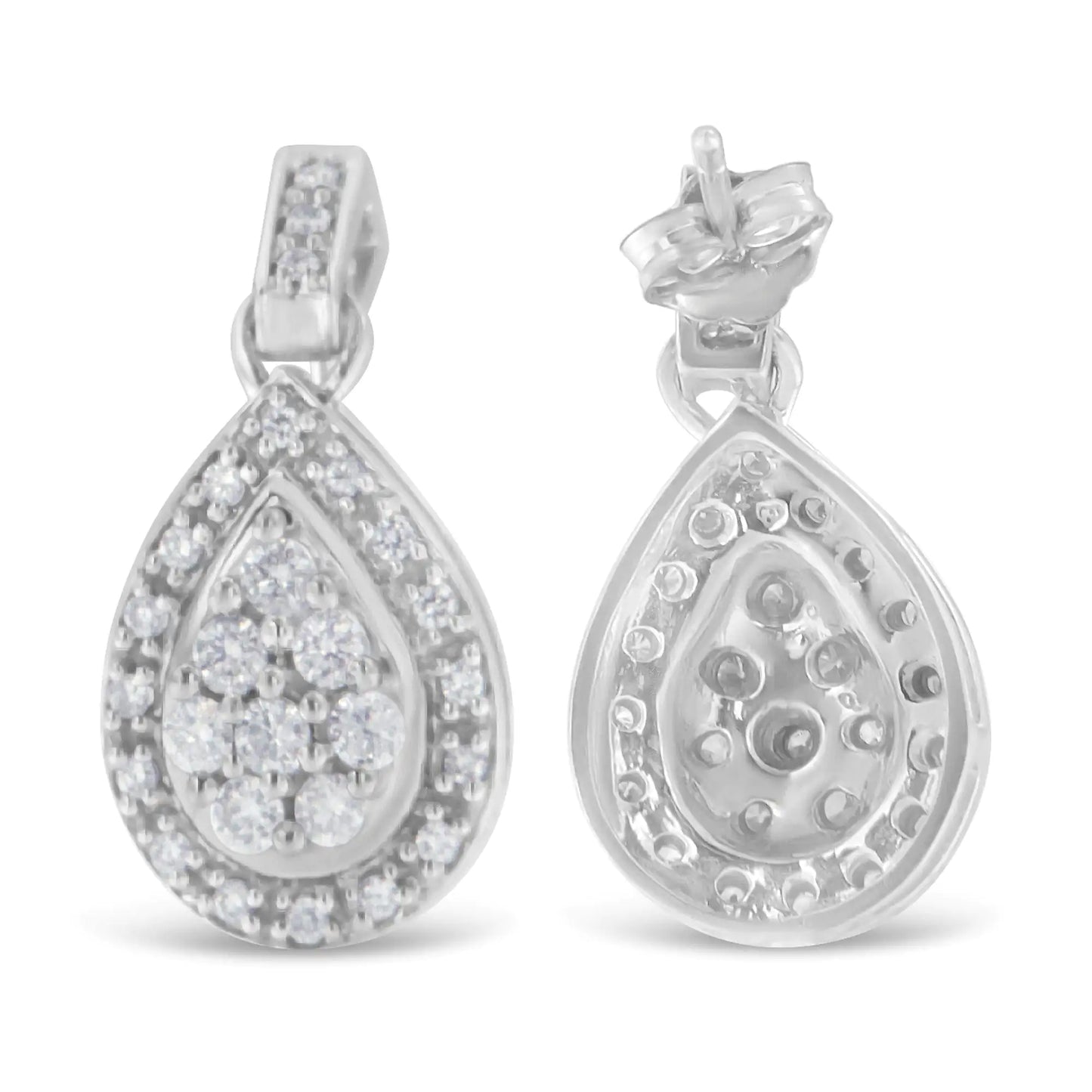 Aretes de oro blanco de 10 k con diamantes de talla redonda (0,75 cts, color HI, claridad I1-I2)