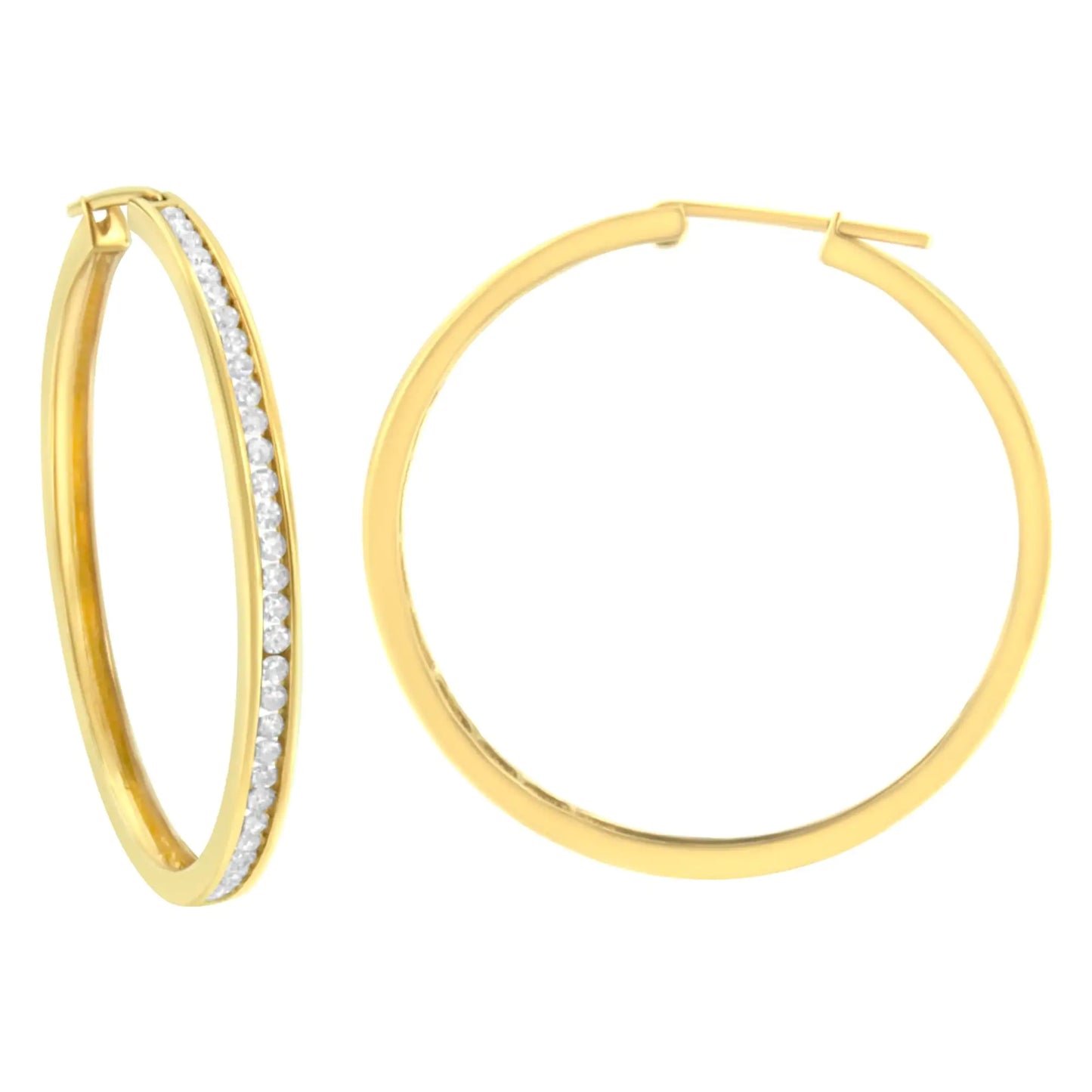 Aros de oro amarillo de 10 quilates con diamantes engastados en canal de 1 ct (claridad IJ, color I1-I2)