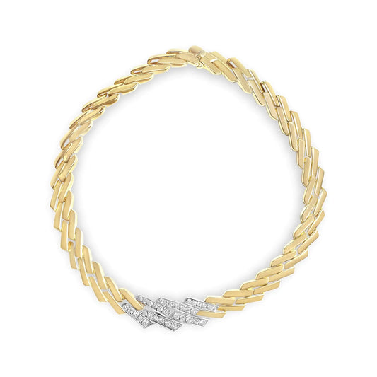 Collar de cadena de eslabones cubanos Miami de 16" en oro amarillo de 14 k con 2 3/4 quilates de diamantes pavé (color HI, claridad SI1-SI2)