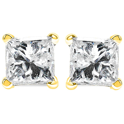 10K Yellow Gold 3/4 Cttw Princess-Cut Square Near Colorless Diamond Classic 4-Prong Solitaire Stud Earrings (J-K Color, I2-I3 Clarity)