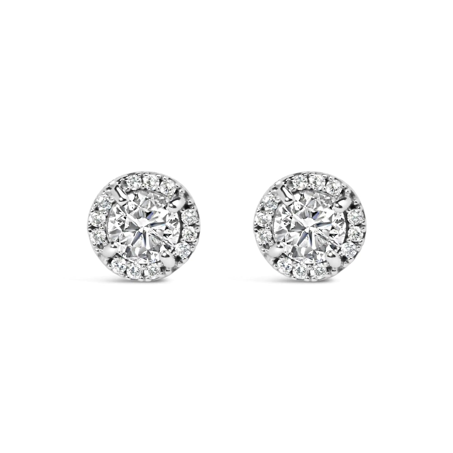 Aretes de oro blanco de 10 quilates con halo oculto de diamantes de 1,00 quilates (color HI, claridad I1-I2)