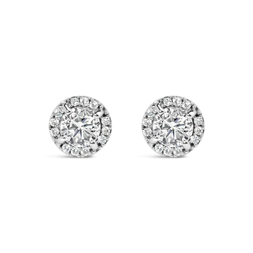 Aretes de oro blanco de 10 quilates con halo oculto de diamantes de 1,00 quilates (color HI, claridad I1-I2)