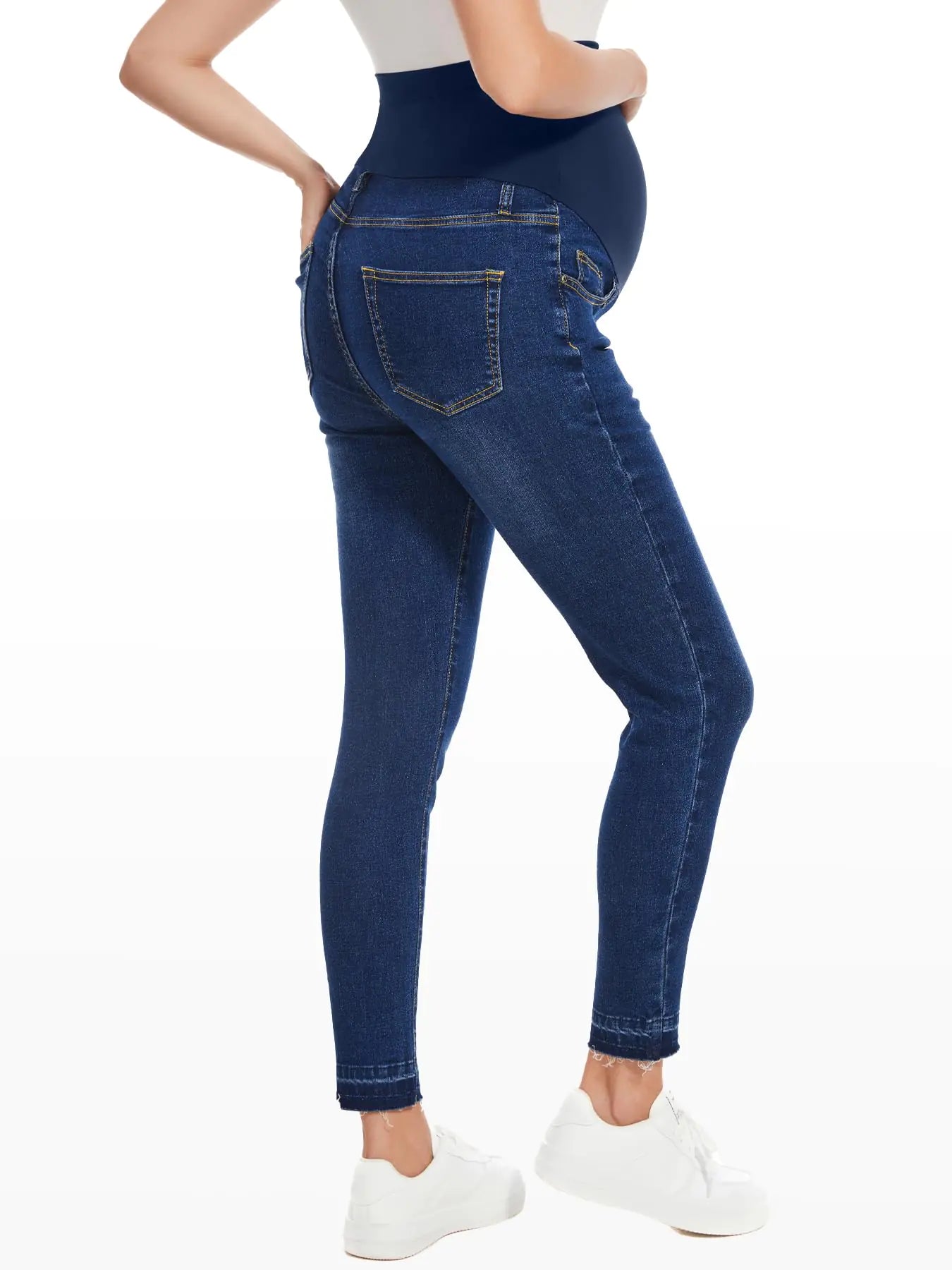 PACBREEZE - Pantalones vaqueros de maternidad para mujer, ajustados y elásticos, cómodos, ajustados, para embarazo, talla mediana, B01: 27'', azul oscuro vintage