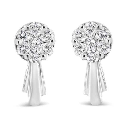 Aretes colgantes con forma de flor de diamantes de 3/4 ct en oro de 14 quilates (color HI, claridad I1-I2)