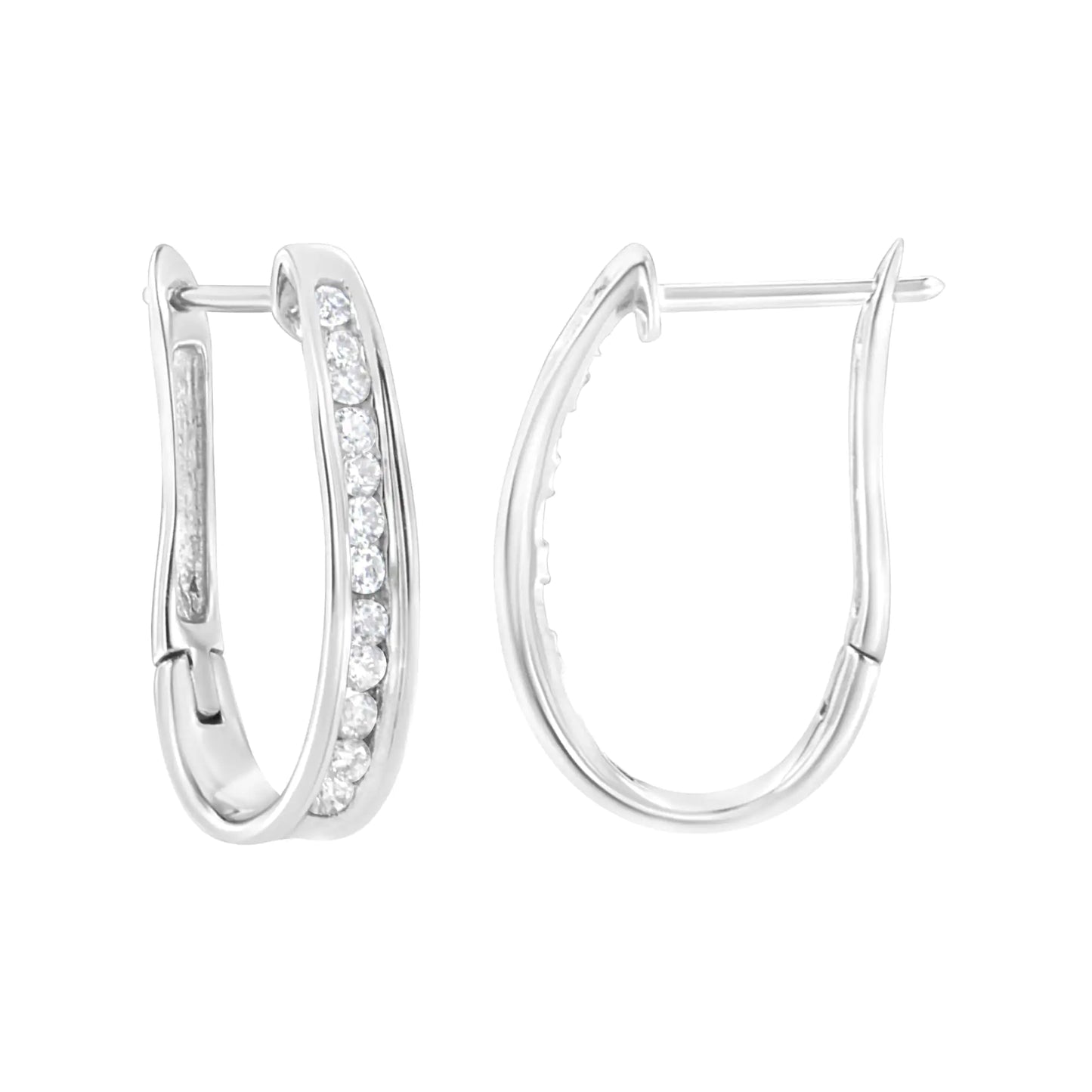 10k White Gold Plated Sterling Silver 1/2 cttw Lab Grown Diamond Hoop Earring (F-G Color, VS2-SI1 Clarity)