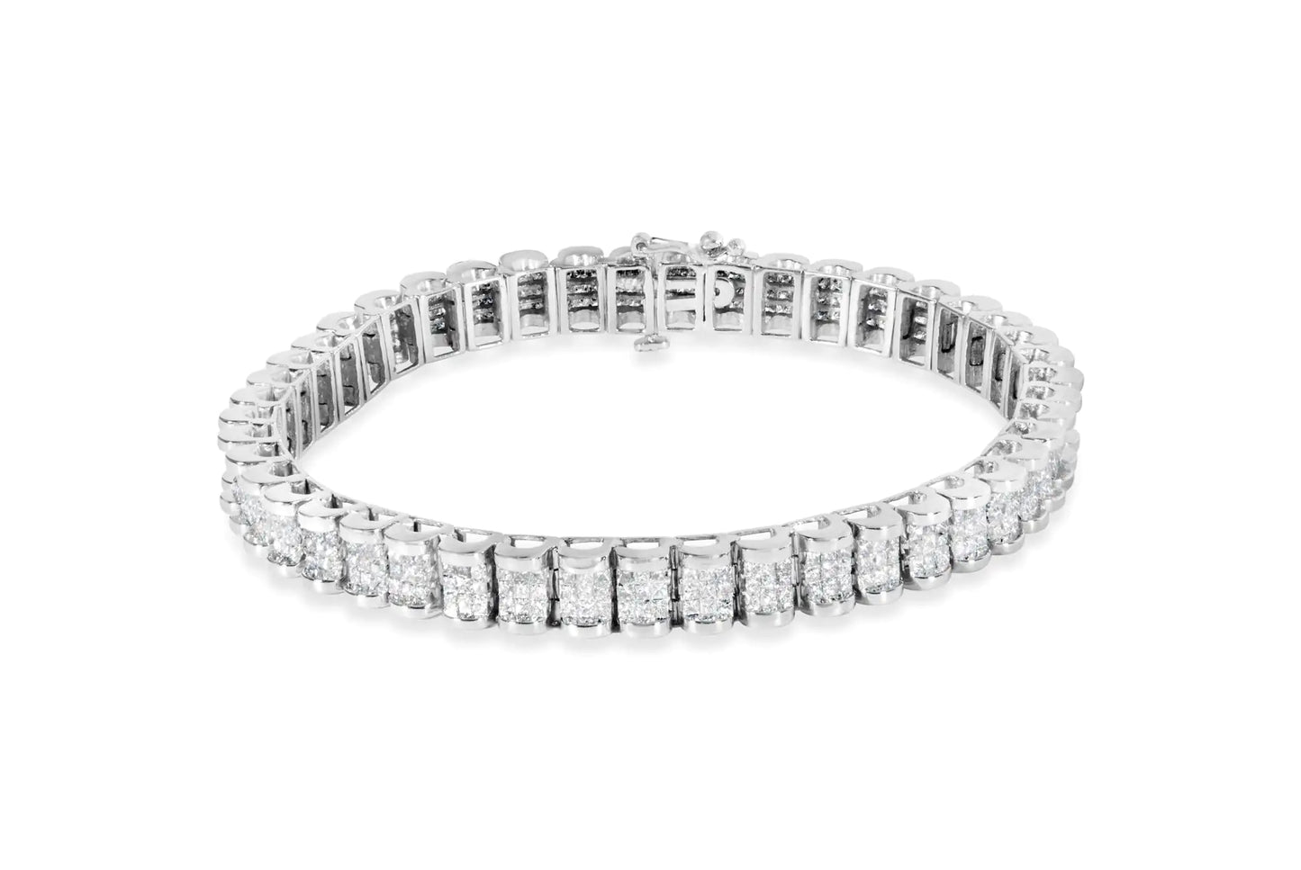 14K hvitt gull 5,00 Cttw usynlig sett Princess-Cut diamantbelte og spenne tennis 7" armbånd (HI Color, SI1-SI2 Clarity)