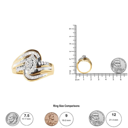 10K Yellow Gold 1/2 Cttw Diamond Pear Cluster and Swirl Ring (H-I Color, I1-I2 Clarity)