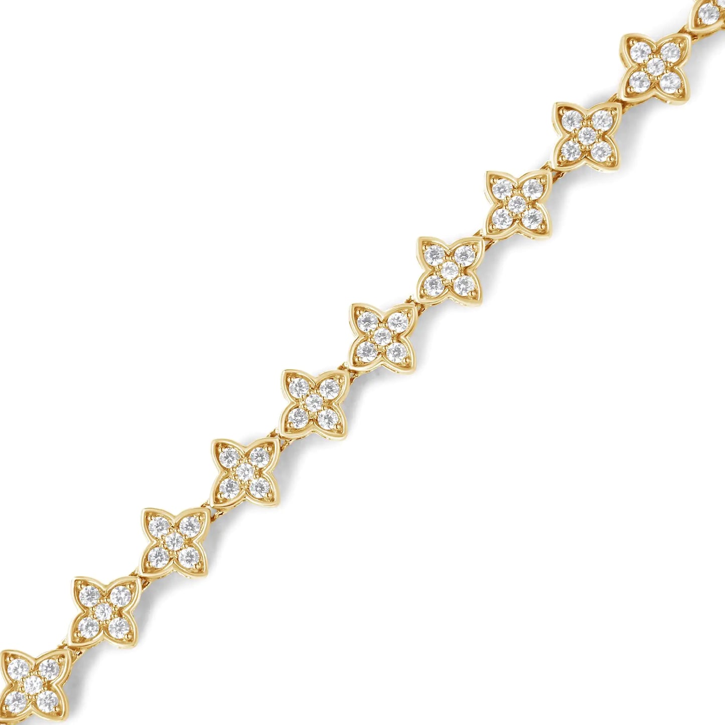 10K Yellow Gold 2.0 cttw Round-Cut Diamond 4 Leaf Clover Link Bracelet (J-K Color, I1-I2 Clarity) - Size 7.25"