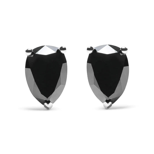 14 K hvitt gull 2,00 Cttw Pear Cut Black Diamond Stud øredobber