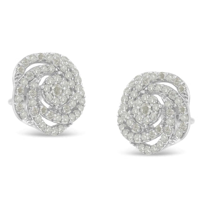 Aretes de oro blanco de 10 quilates con flor de diamantes (1/2 ct, color IJ, claridad I1-I2)