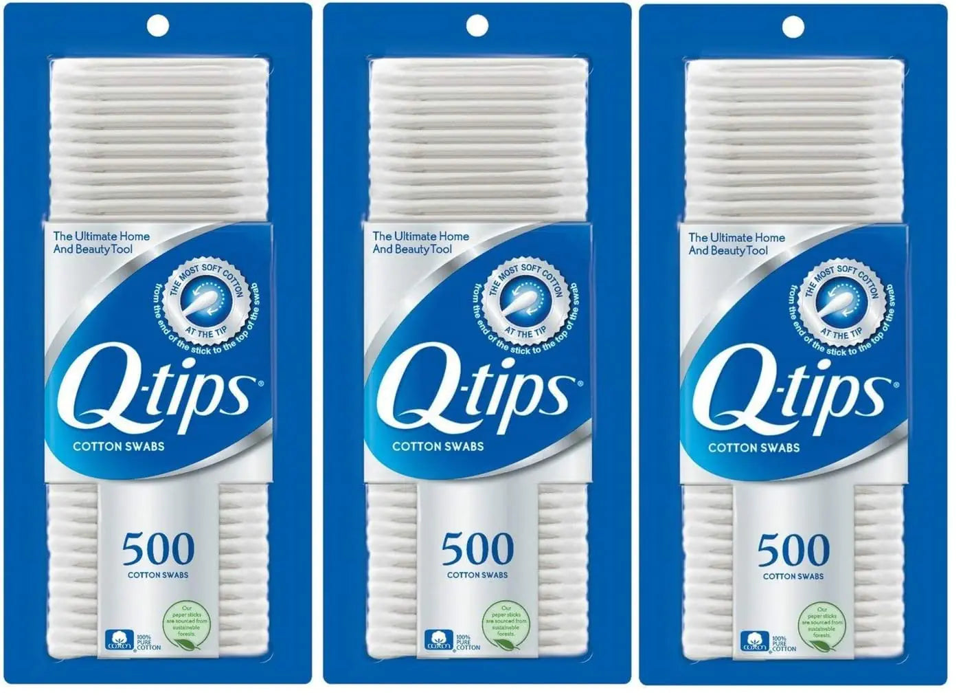 Q-tips vatitupsud, 500 tk (3 tk. pakis) 3 tk