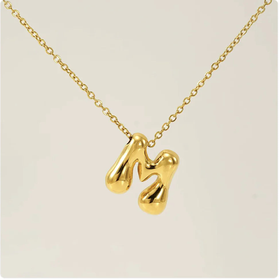 Women's Glossy Bubble Letter Pendant Necklace