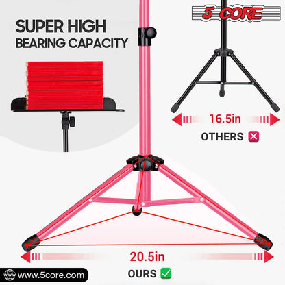 Soporte para Música 5Core para Partituras, Tripé Portátil Ajustável e Dobrável, Soporte para Notas, ROSA 