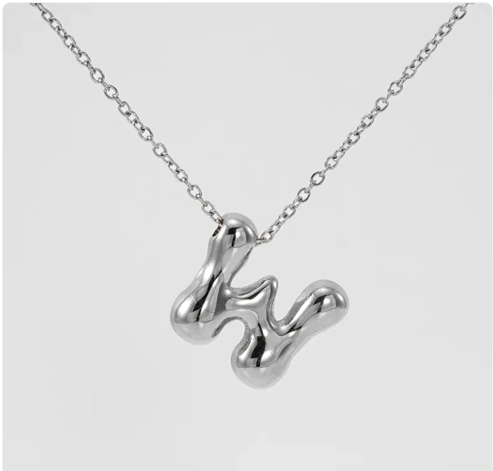 Women's Glossy Bubble Letter Pendant Necklace