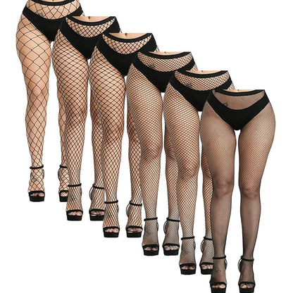 Buauty Fishnet Stockings for Women, High Waisted Fishnet Tights Black Fishnets for Halloween One Size Black-6pcs