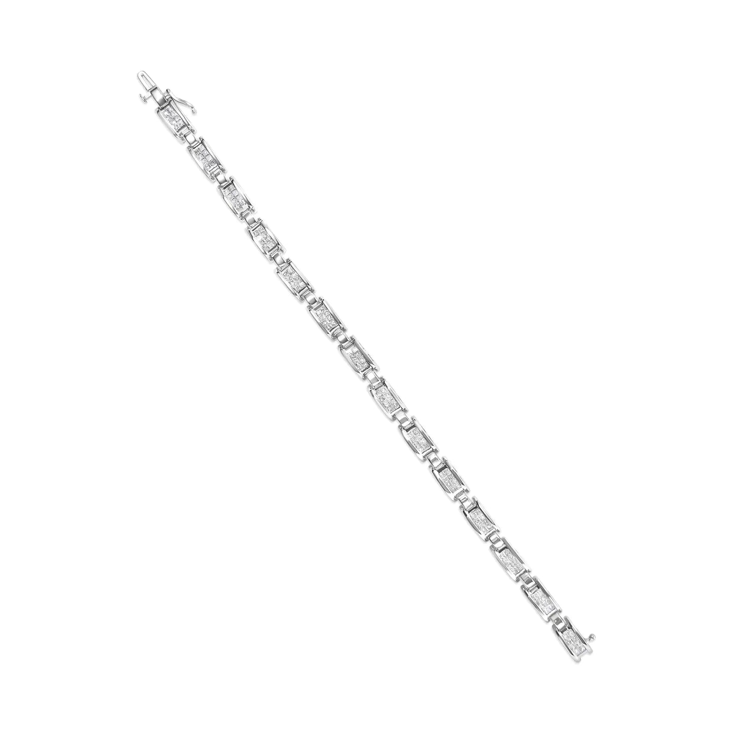 14K valge kullaga 3,0 Cttw nähtamatu komplekt Princess Cut Diamond Link ja pannal 7,25" tennisekäevõru (IJ värv, I1-I2 Clarity)