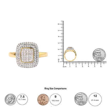 10K Yellow Gold 1/2 cttw Round and Princess Diamond Composite Head and Halo Ring (H-I Color, SI1-SI2 Clarity)