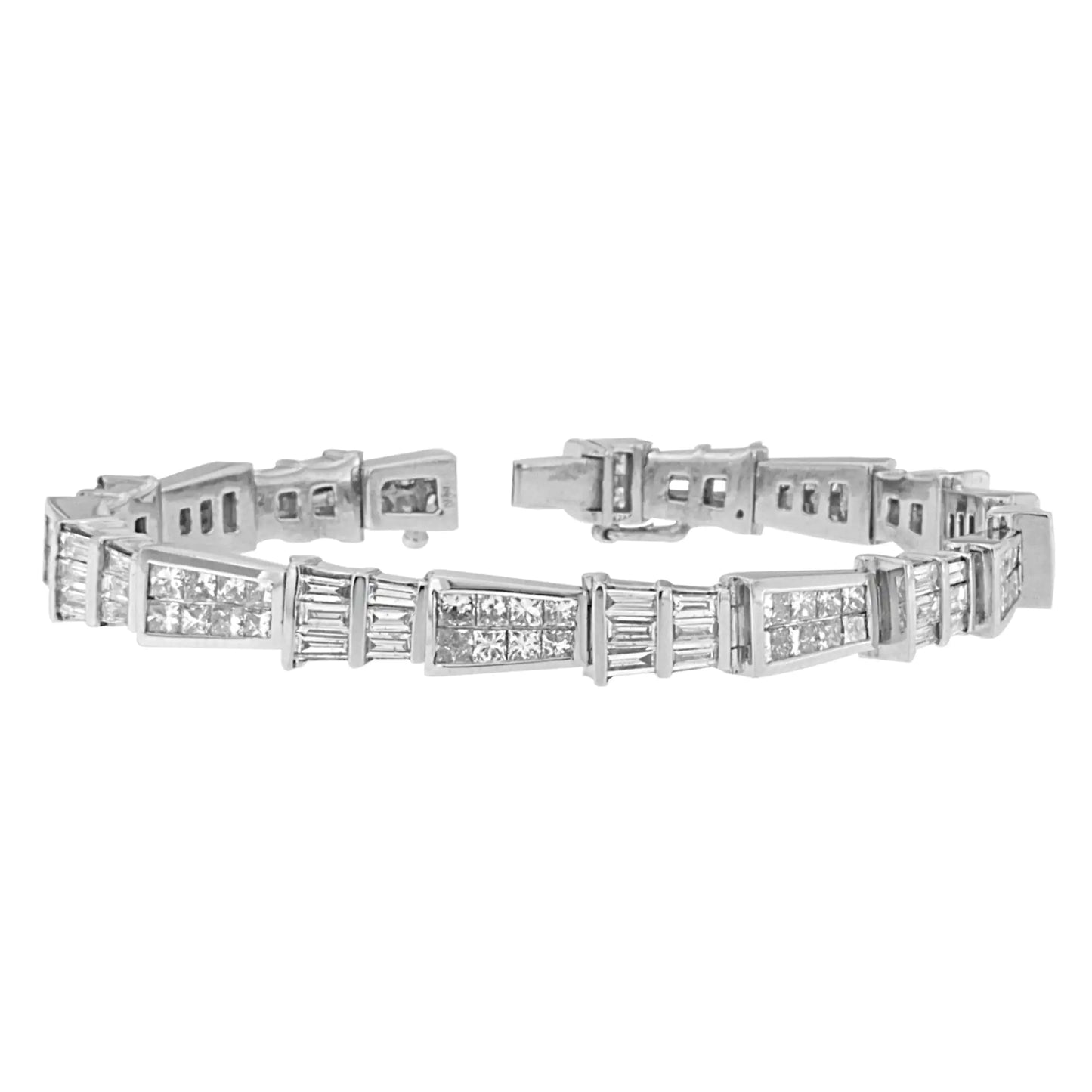 14K hvitt gull prinsesse og baguette-kuttet diamant geo-link armbånd (8,35 cttw, GH farge, VS1-VS2 klarhet)