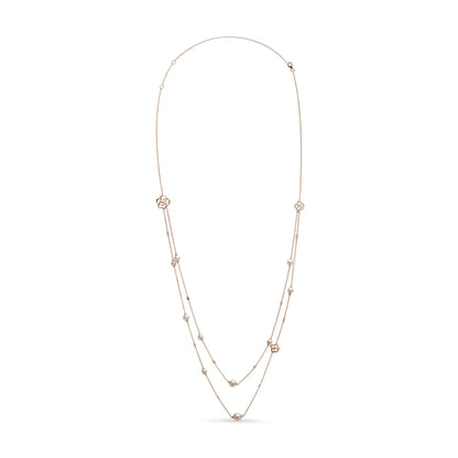 18K Rose Gold 1/2 Cttw Diamond and Freshwater Pearl Double Strand Station Necklace  (G-H Color, SI1-SI2 Clarity) - Adjustable up to 16" to 20"