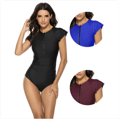 Solid Color One-Piece Surfing Swimsuit