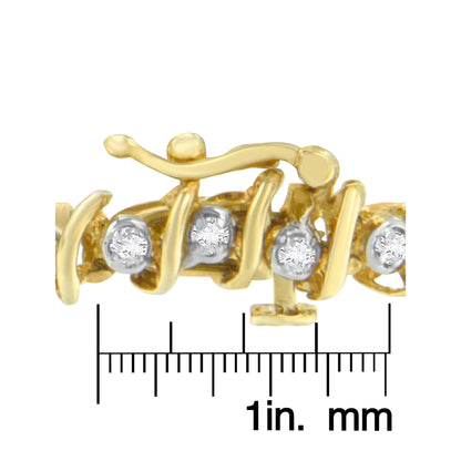 10K Yellow Gold Round Cut Diamond 'S' Bracelet (1.00 cttw, I-J Color, I2-I3 Clarity)