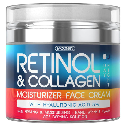 Crema de retinol para rostro, hidratante con colágeno y retinol y ácido hialurónico.