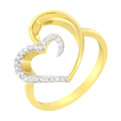 Anillo de oro amarillo de 14 quilates con diamantes de 1/10 ct en forma de corazón (KL, I1-I2)