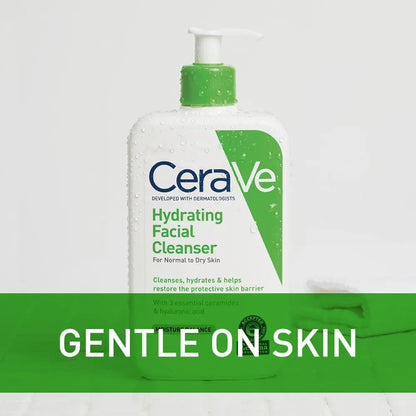 CeraVe Hydrating Facial Cleanser | Fuktighetsgivende ansiktsvask for tørr hud | Hyaluronsyre + Ceramider + Glyserin | Hydraterende rengjøringsmiddel for normal til tørr hud | National Eczema Association sertifisert 