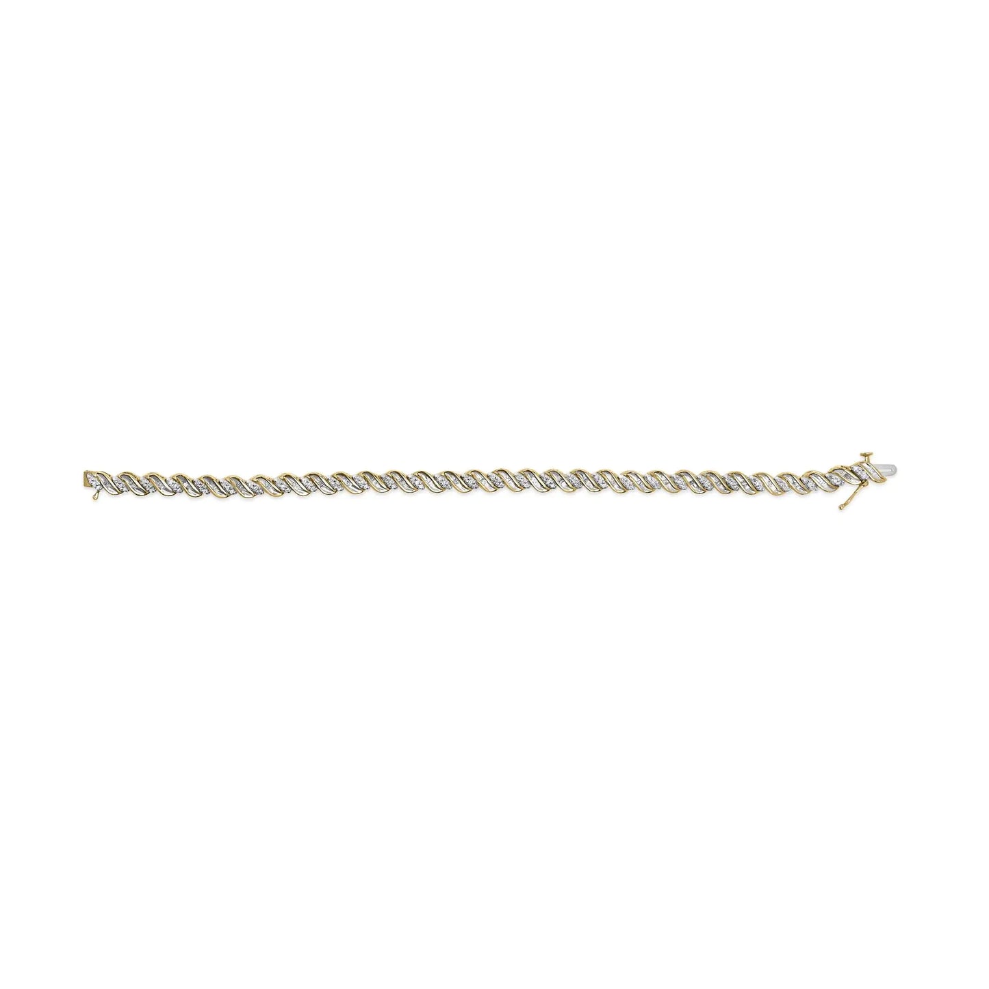 10k Yellow Gold 1.00 Cttw Round-Cut and Baguette-Cut S-Link 7.25" Bracelet (I-J Color, I2-I3 Clarity)