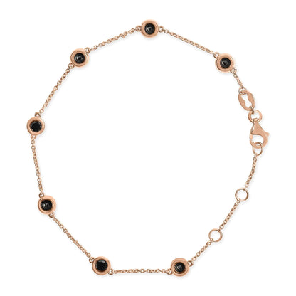 14K Rose Gold 1,00 Cttw raamikomplekt Black Diamond 7 Station Link käevõru (must värv, I2-I3 selgus) – 7,5 tolli