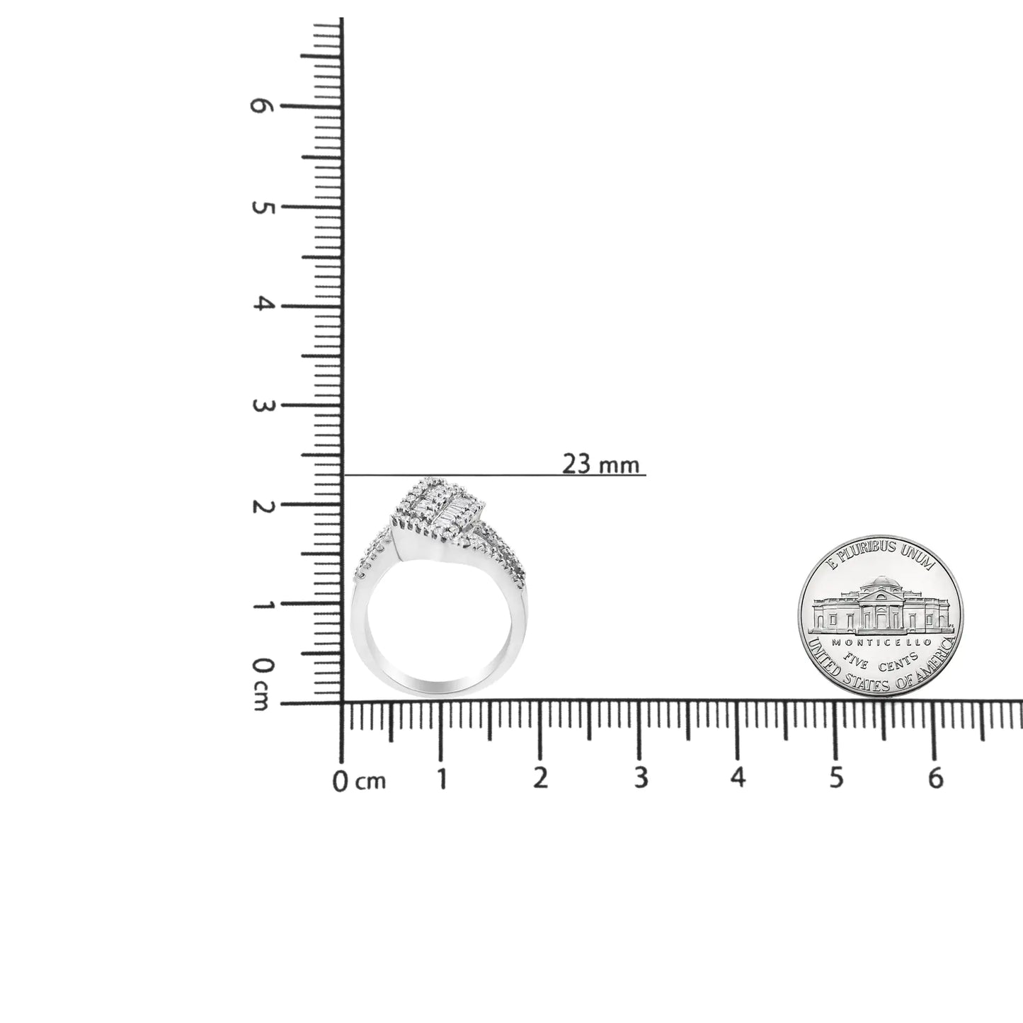 14K valgekuldne 1-1/2 Cttw ümmargune ja baguette teemandist möödaviiguga kokteilirõngas (HI Color, SI1-SI2 Clarity)